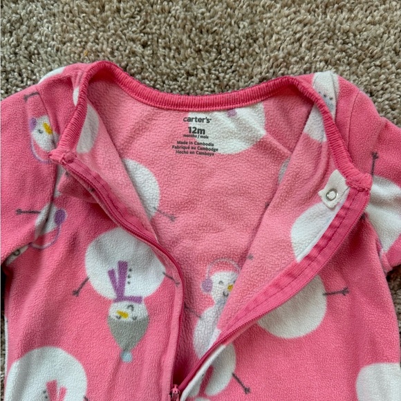 Carter’s Baby Girl Pink Snowman Footed Sleeper Pajamas - Size 12 Months - Picture 6 of 7